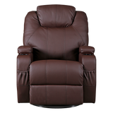 Brown Massage Sofa Chair Recliner 360 Degree Swivel PU Leather Lounge 8 Point Heated